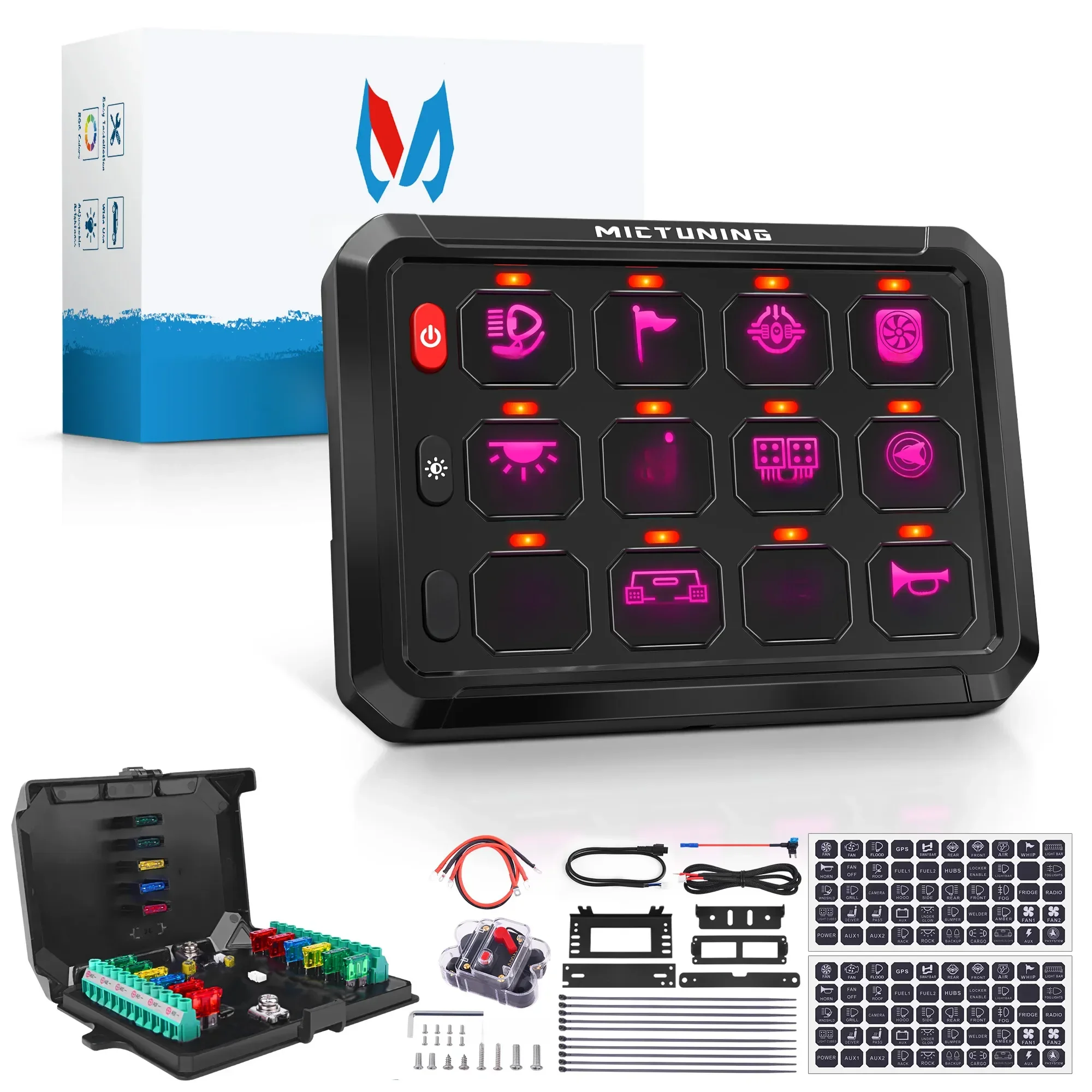 Mictuning 8/12 Gang RGB Schakelpaneel Led Verlichting Bar Schakelaars Box Controller voor Universele Auto Vrachtwagen Boot UTV 4X4 4WD - afbeelding 2