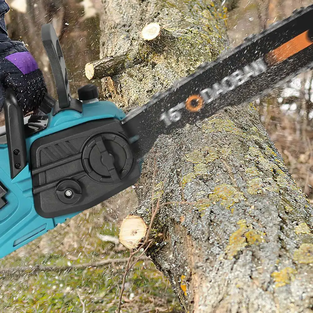 3500W Bürstenlose 16-Zoll-Akku-Elektrokettensäge mit geringem Rückstoß und Vibration, handgeführter Gartenholzschneider mit automatischer Ölfunktion zum Baumfällen, Trimmen und für die Holzbearbeitung – Detail 2