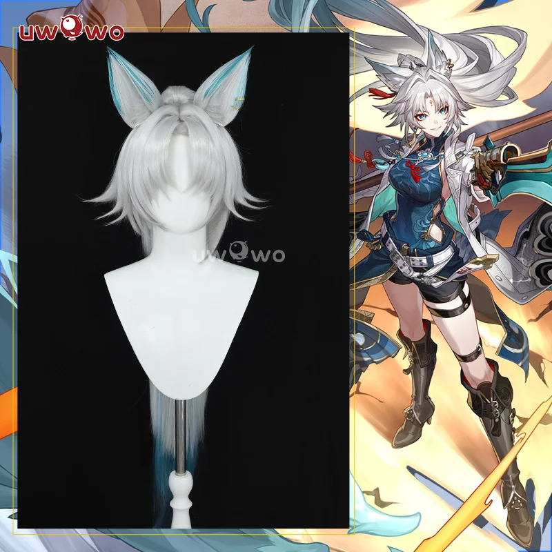 

UWOWO Feixiao Wig Game Honkai Star Rail Feixiao Cosplay Wig Fei Xiao Wig Sliver Dusty blue Hair Long Hair Halloween Wig