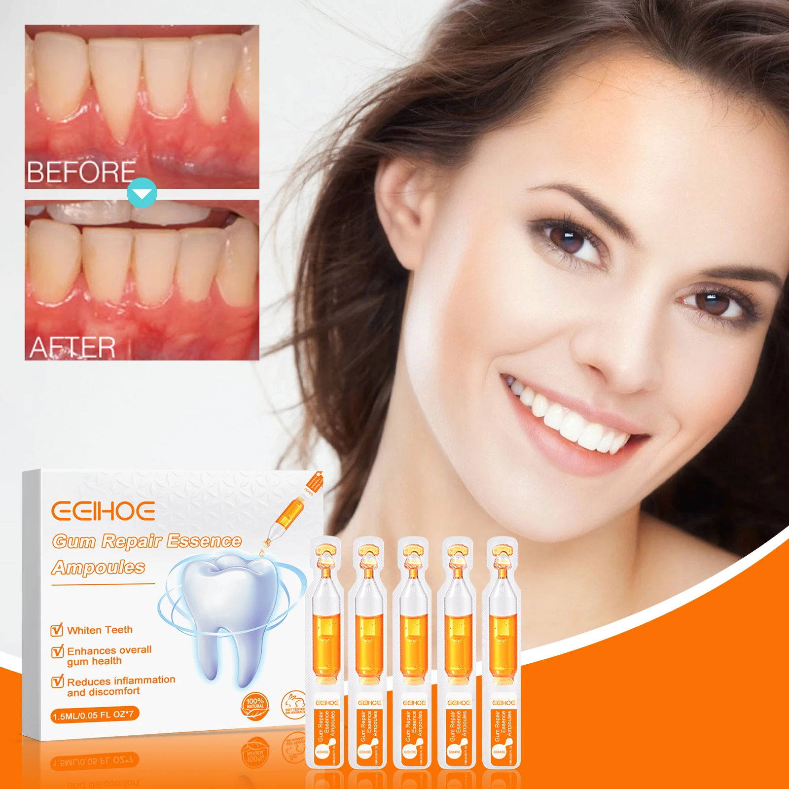 Eelhoe-suero reparador de encías dentales, 1,5 ml x 7, ampolla de limpieza profunda para prevenir la periodontitis, cuidado de higiene bucal, esencia iluminadora de dientes