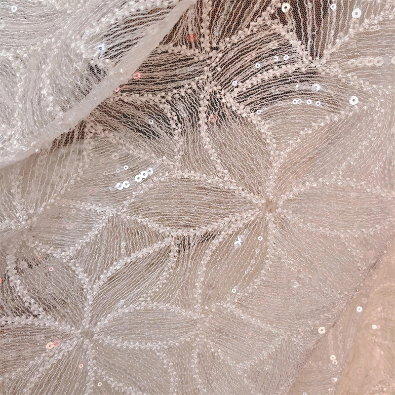 New off-white mesh embroidery beading sequins flower cloth fabric wedding dress skirt curtain tablecloth accessories