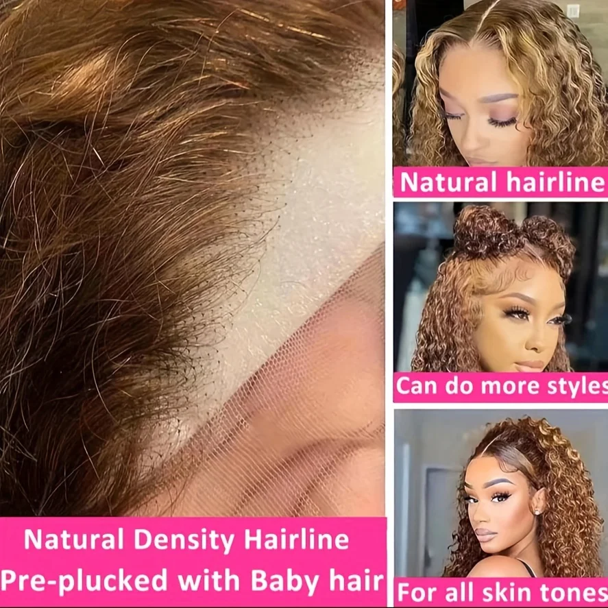 Deep Wave Highlight 13x4 Lace Frontal Short Bob Wig 100% Human Hair 4/27 Color Preplucked Hair 250% Density Wet and Wavy Bob Wig