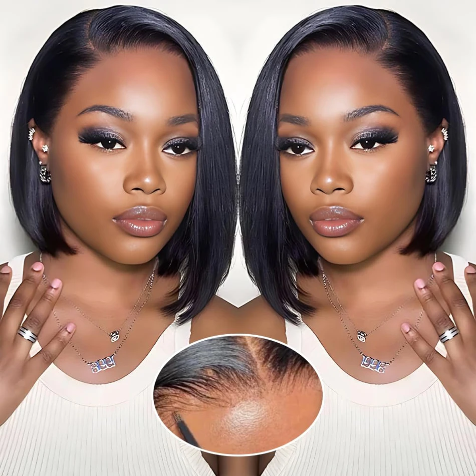 Wear And Go Glueless Bone Straight Bob Wig Lace Frontal 100% Human Hair For Women Bob Wig On Clearance Sale Preplucked Ready Go