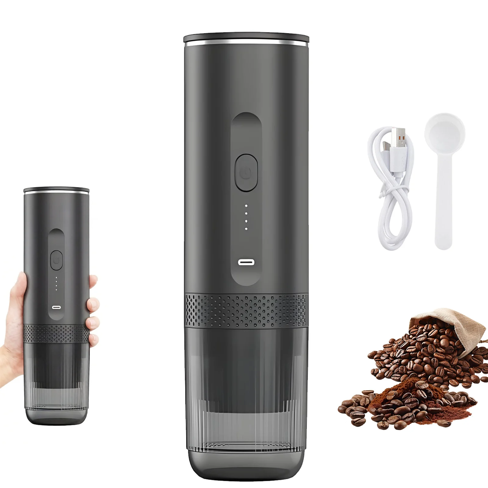 Cafetera Eléctrica Portátil de Cápsulas, Cafetera Espresso Inalámbrica con Bomba de Calentamiento, Cafetera Espresso de Viaje y para Auto 2 en 1, Café Molido y Cápsulas, Tanque de 80 ml
