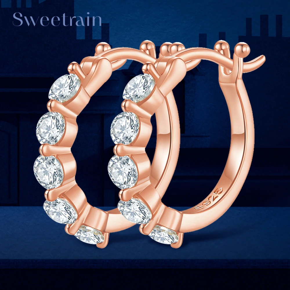 3mm Rose Gold Color All Moissanite Hoop Earrings for Women Sparkling Classic Wedding Lab Diamond Earring 925 Silver Plated 18K