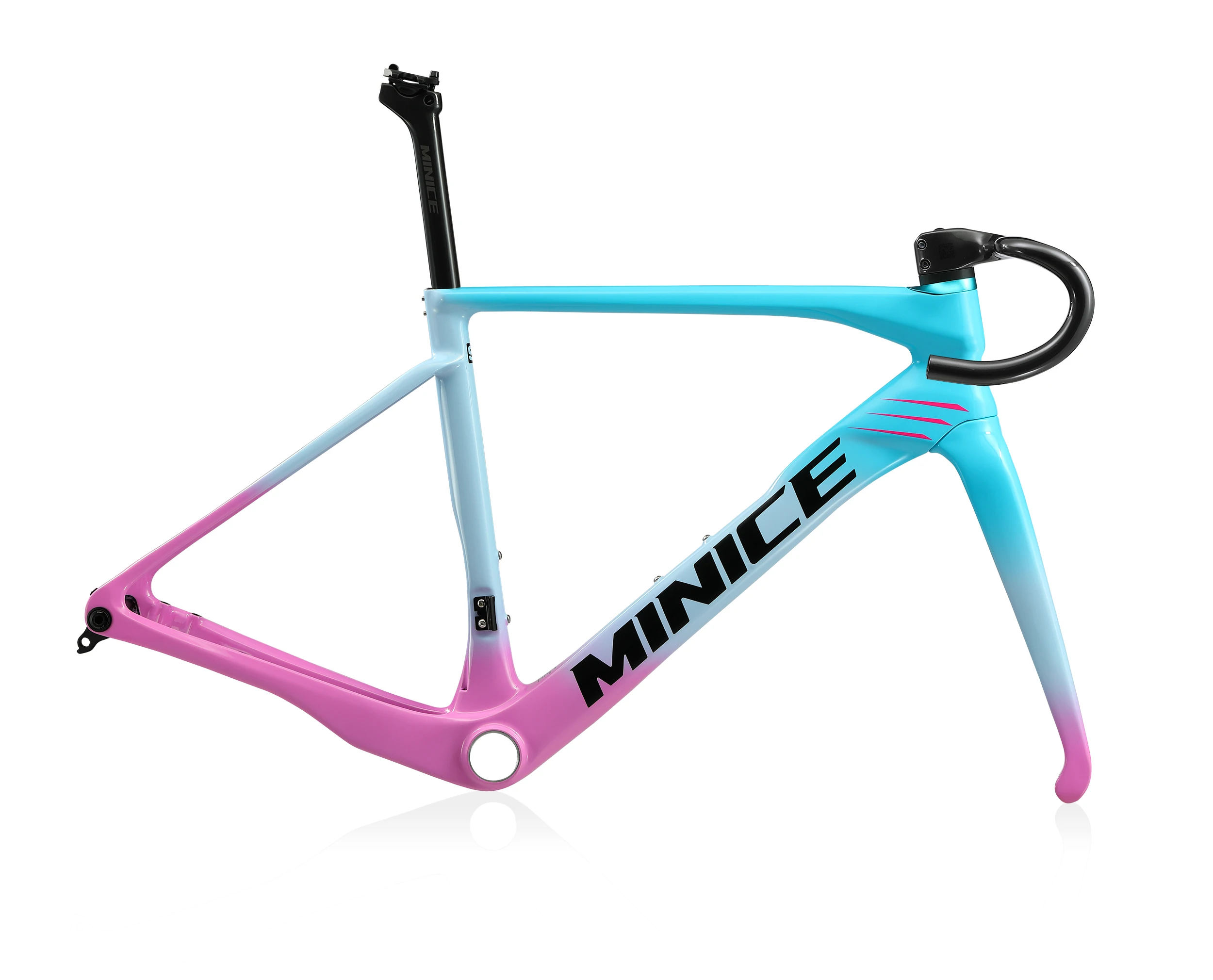 Minice Aerodynamischer EPS-geformter Carbonrahmen mit Scheibenbremse, max. 700*32C, AERO Rennrad-Rahmenset, BSA, vollständig interne Kabelführung, Lenker, DI2, mechanisch – Detail 39