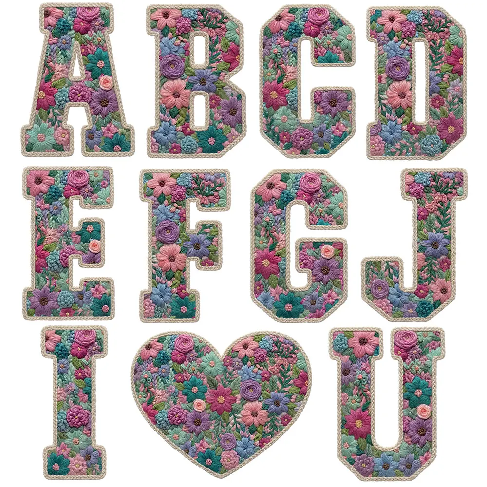 A-Z Rose Flora Alphabet Wärmeübertragungsaufnäher für Kleidung, DIY-Buchstaben-Wärmeübertragungsaufkleber zum Aufbügeln auf T-Shirts