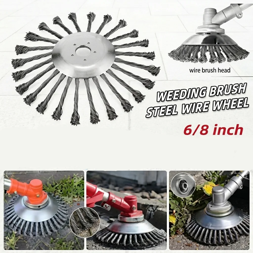 

6/8 Steel Wire Wheel Universal Garden Weeding Brush, Rust Removal Weed Brush, Brush Cutter Head, Lawn Mower Brush Cutter T