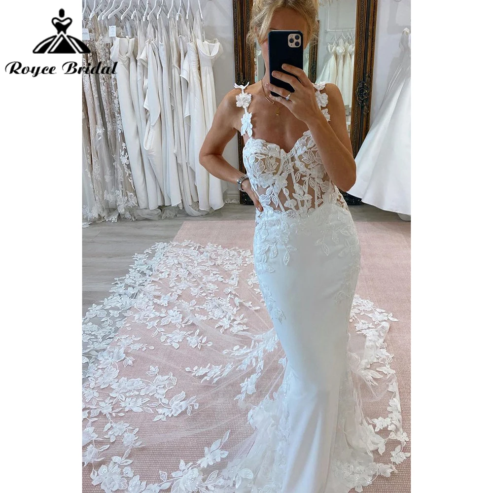 

Luxury Mermaid Wedding Dress Women Lace Open Back Sweetheart Spaghetti Straps Bridal Gown Sweep Train Vestidos De Novia robe de