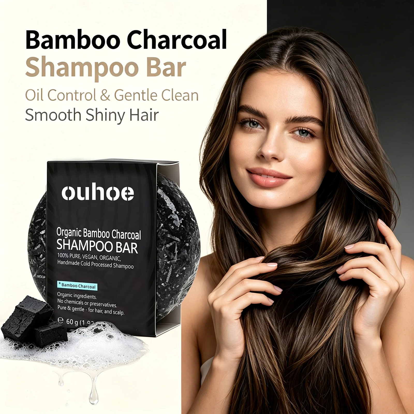 Pure Bamboo Charcoal Shampoo Bar Gentle Scalp Cleanser Oil Control Dandruff Relief Nourishing Reduce Frizz Strengthen Hair Smoothing Strands Solid Hair Soap