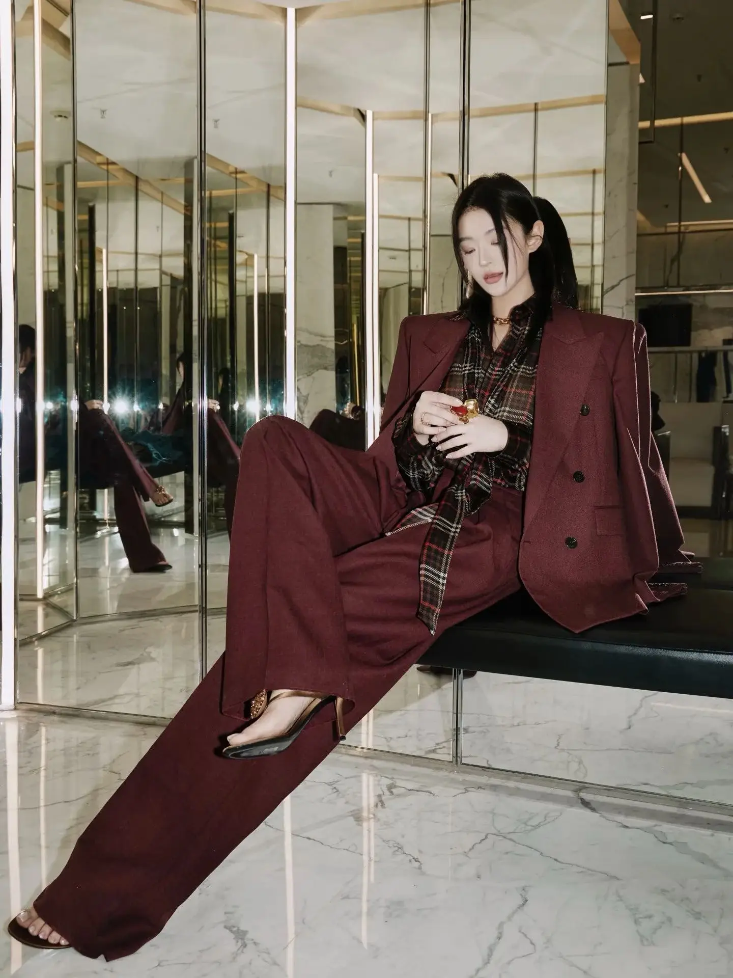Elegant autumn minimal fashionable women's wool pants suit
