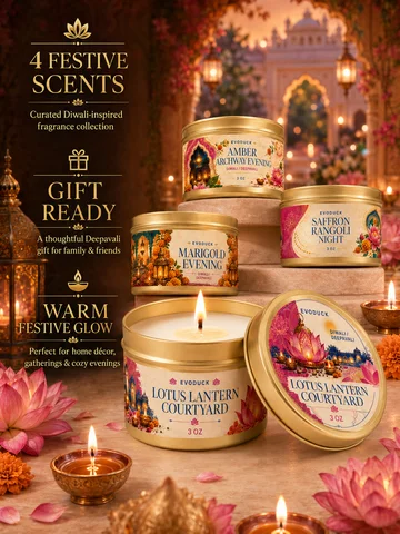 Diwali Candles Gift Set 4 Pcs Amber Archway Evening Vanilla Cashmere Scented Tin Candle Deepavali Festival Lantern Decor Women