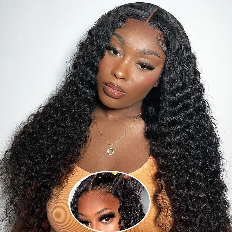 Alimice Glueless Pre Plucked Deep Wave 4x4 Lace Wigs For Women Human Hair Wigs