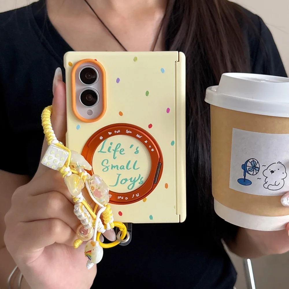 Korean Color Polka Dot Magnetic Phone case for Samsung Galaxy Z Fold 8 fold 8 Cover With Magsafe Holder and Chain Shockproof Cov