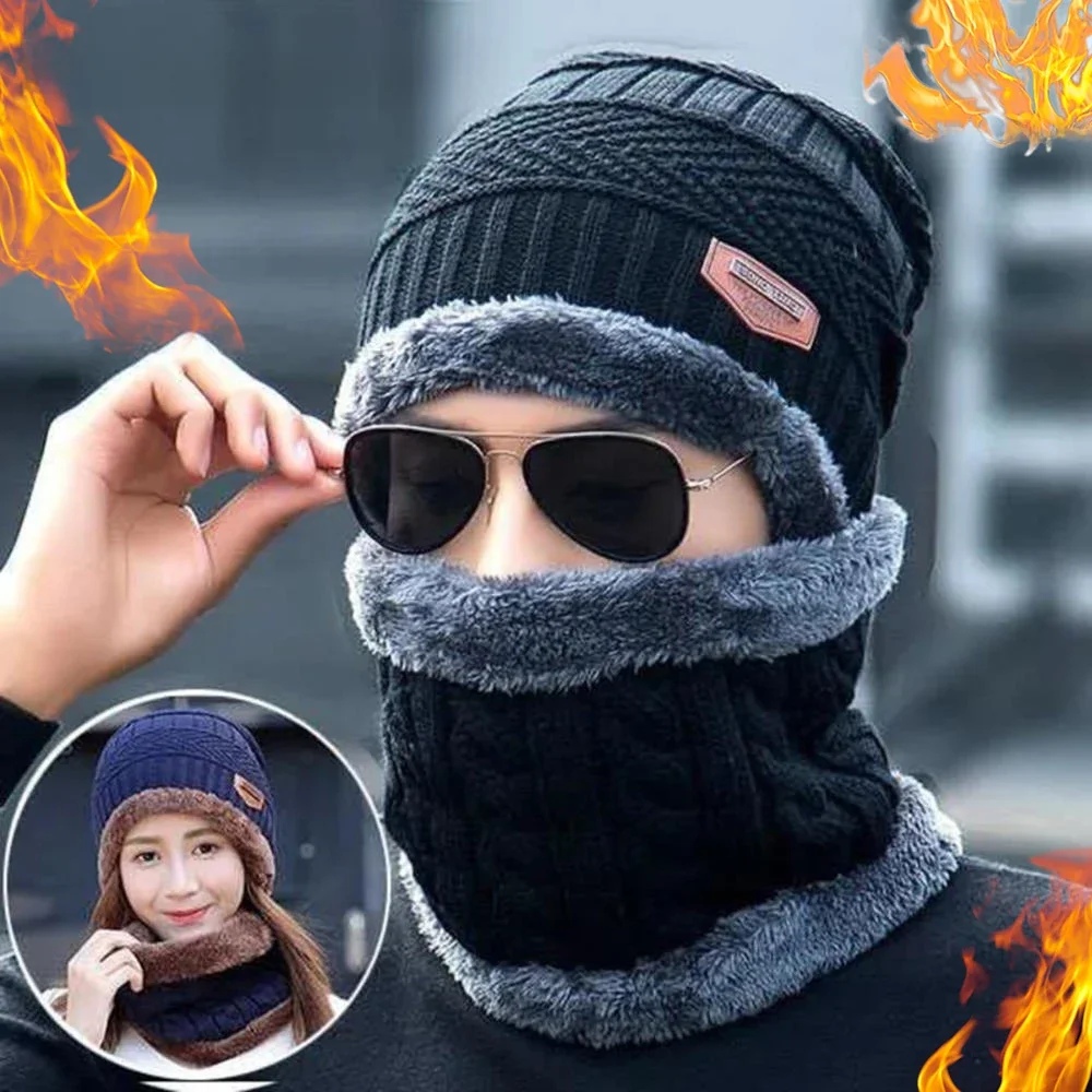 AliExpress Winter Fleece Scarf Hats Thicken Plush Warm Beanies Wool Knit Caps Men Women Outdoor Cycling Ski Cold Protection Neck Mask Hat