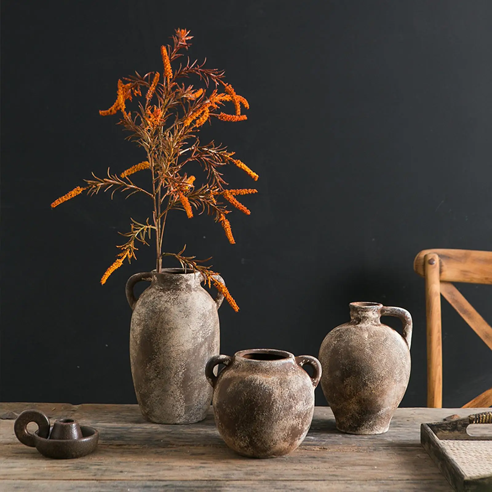 Florero de cerámica Retro Wabi Sabi, florero desgastado hecho a mano, contenedor de plantas para entrada, comedor, estantería rústica