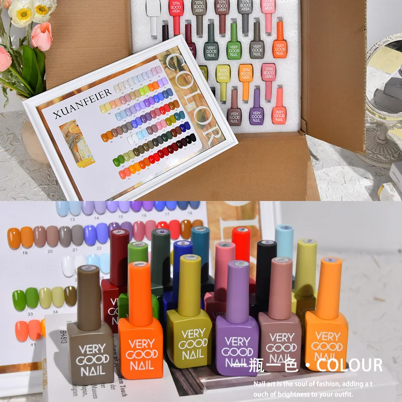 XUANFEIER Wysokiej jakości 48 kolorów Zestaw żelu do paznokci w jednolitym kolorze 2024 Nowa moda Zestaw do zdobienia paznokci Gorąca sprzedaż Nietoksyczny żel UV Salon paznokci