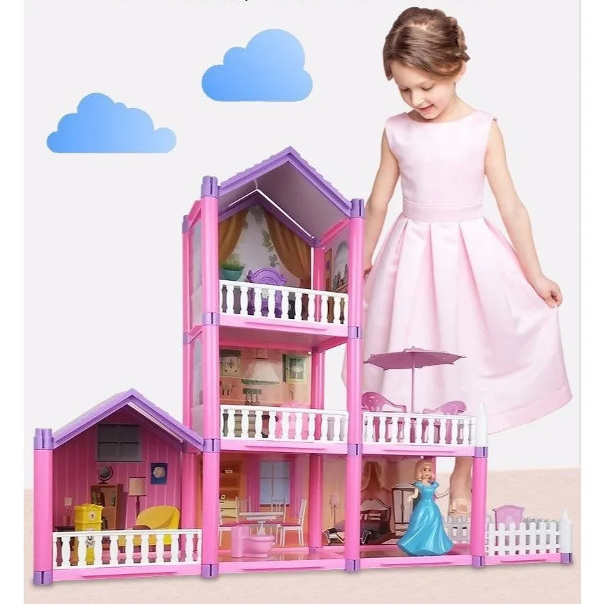 Casa De Bonecas Para Meninas Princesa Sonho Castelo Barbie Conjunto Crianças Brincadeira Montagem