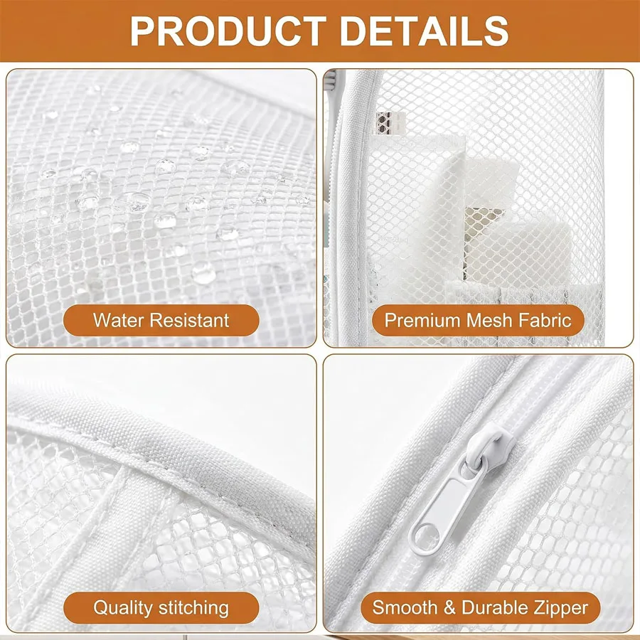 1Pc Portable Mesh Toiletry Bag, Travel Toothbrush Organizer Multi-Functional Makeup Brush Cosmetic Pouch for Travel Daily Use view 5