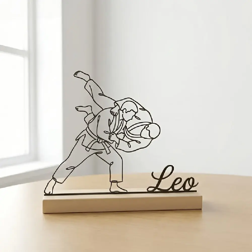 Custom Engraved Judo Martial Arts Statue Wooden Base Desktop Decor Gift for Sensei Students Dojo Ornament