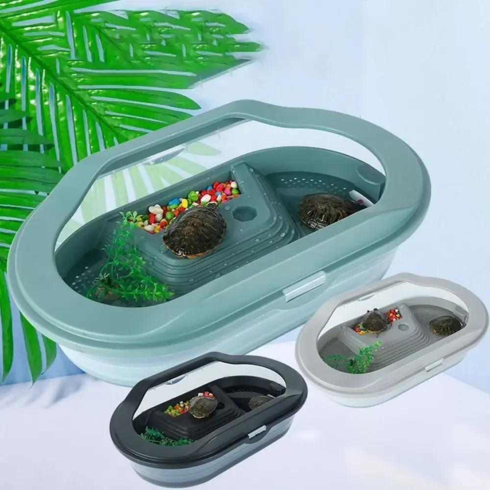 Récipient précieux pour tortue, poignées de reptile, maison amovible, eau facile à changer, habitat en plastique avec zones de reproduction, poisson de bain rajeunissant
