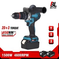 650NM 13MM Brushless Electric Impact Drill Cordless Screwdriver Drill Li-Ion Batteries 1500W Power Tool For 21V 18v Battery