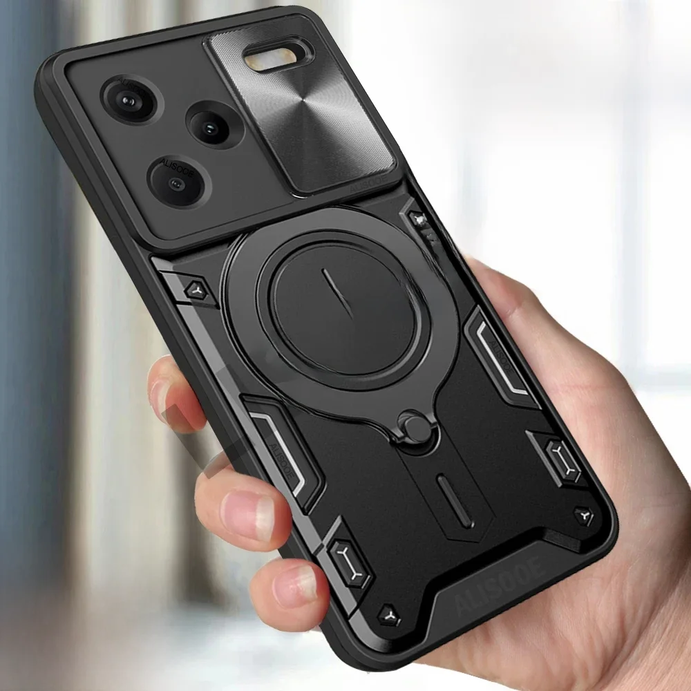Capa para câmera deslizante com anel magnético, capa de armadura para Xiaomi Redmi Note 13 Pro Plus