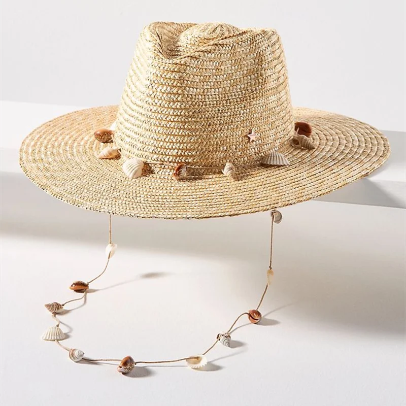 

Straw Rancher summer women's straw hat vacation sun hat fashion shell chain sun hat sun hat hats for woman