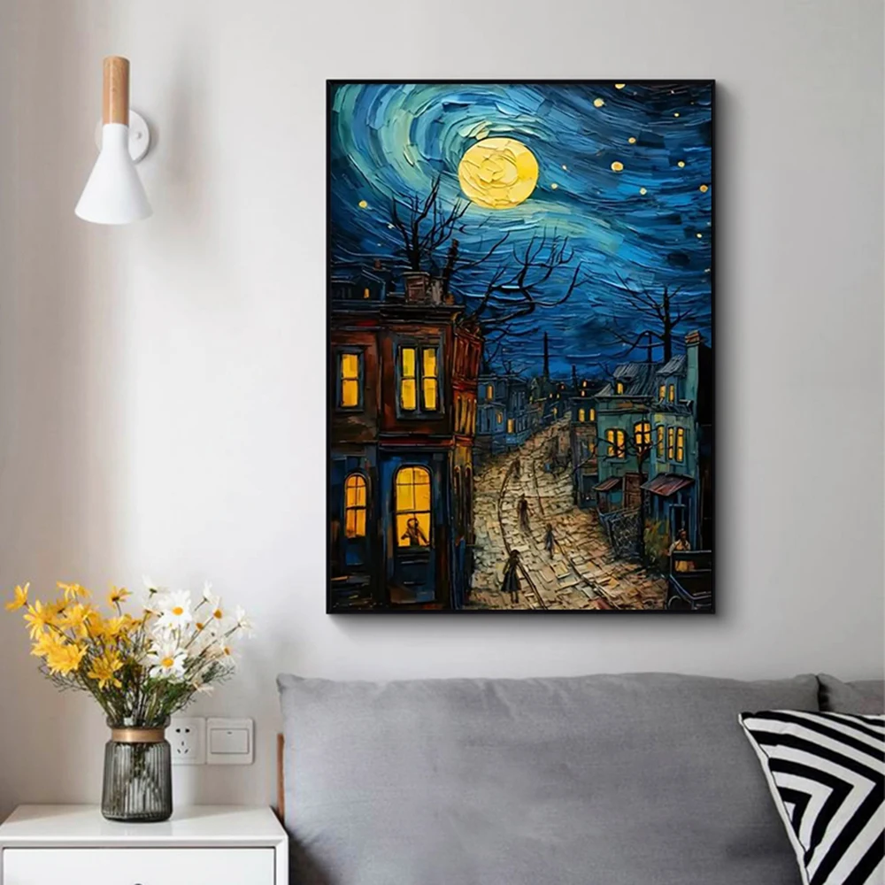 Van Gogh Canvas Wall Art,Wonderful Depiction Of City Life Poster Printing,Ideal Gift For Bedroom Living Room Kitchen Corridor