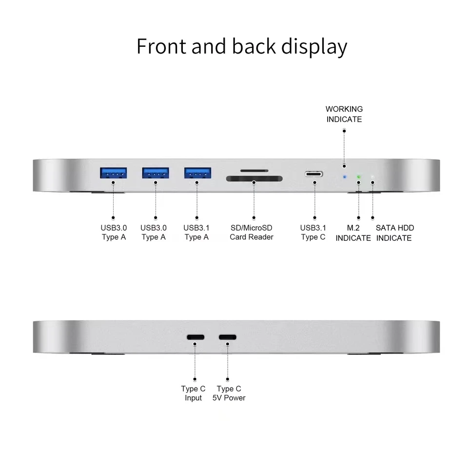MC25 PRO  DOCKING STATION For Mac Mini M2 USB C HUB Dual Hard Drive Enclosure 2.5 Inch ssd/hdd SATA And  M.2