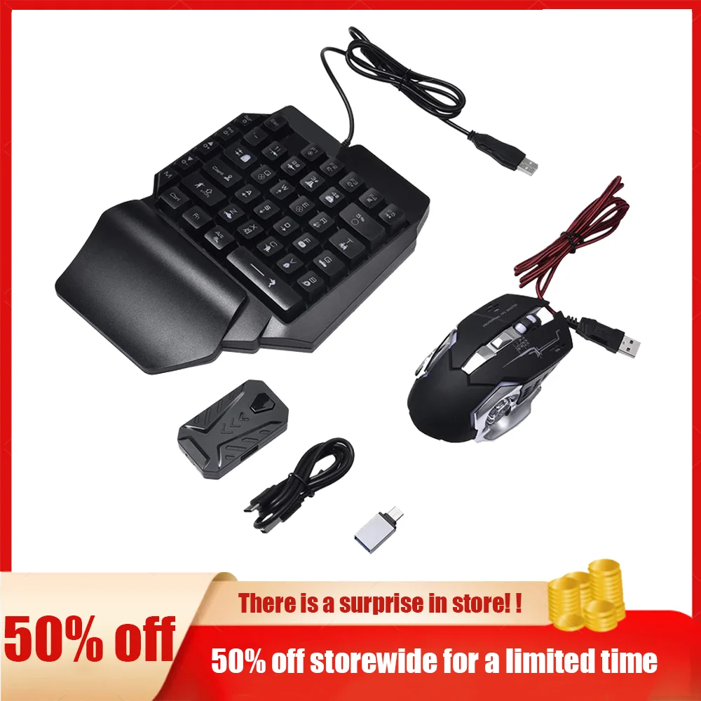 

Keyboard And Mouse Combo RGB Backlit One-Handed Keypad Mice with Converter Adapter Set for PS4 PS5 Xbox Nintendo Switch