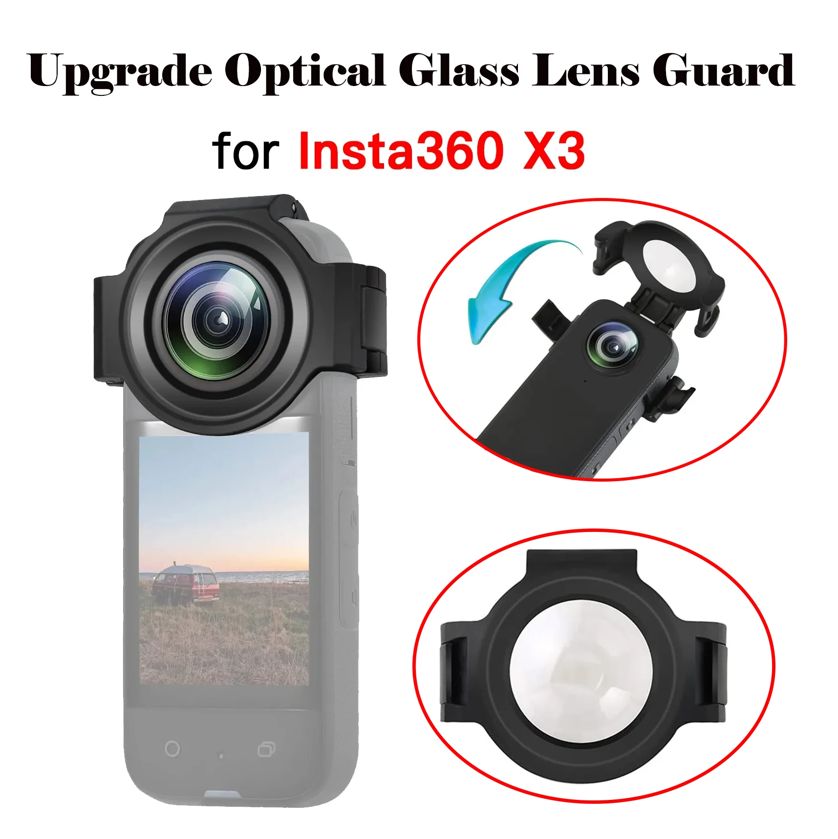 For Insta360 X3 Upgrade Optical Glass Lens Guard Protective Cover 9H Tempered Glass Protector for Insta 360 X3 Camera Accessory