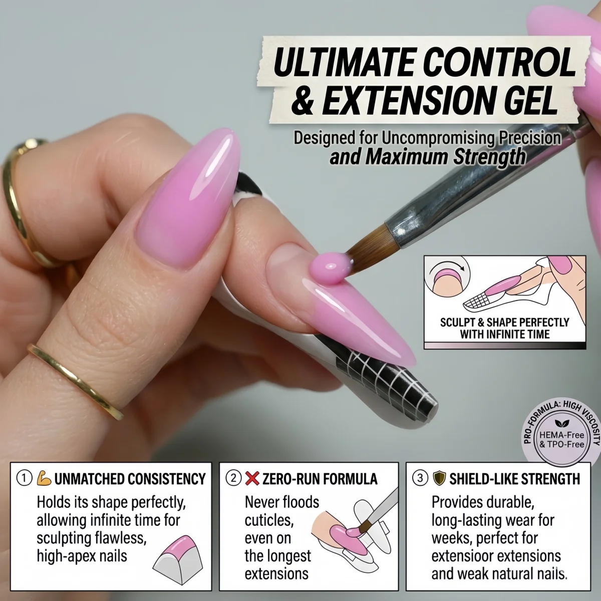 MSHARE 50ml TPO-freies Bubblegum Pink Builder Nagelgel Max Control Hartgel Nagelverlängerung Dickflüssiges UV LED Modelliergel – Detail 7