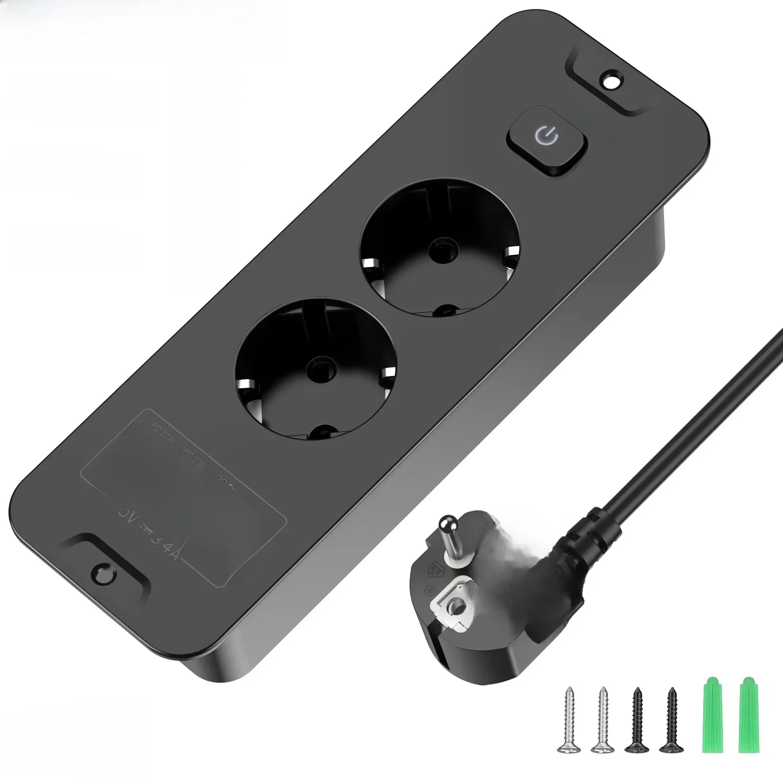 Eu-stekker Desktop ingebouwd voedingsbord 2/3 AC-stopcontact 2 USB2 Type-C oplaadadapterpoort 2 m verlengkabel wit zwart - afbeelding 2