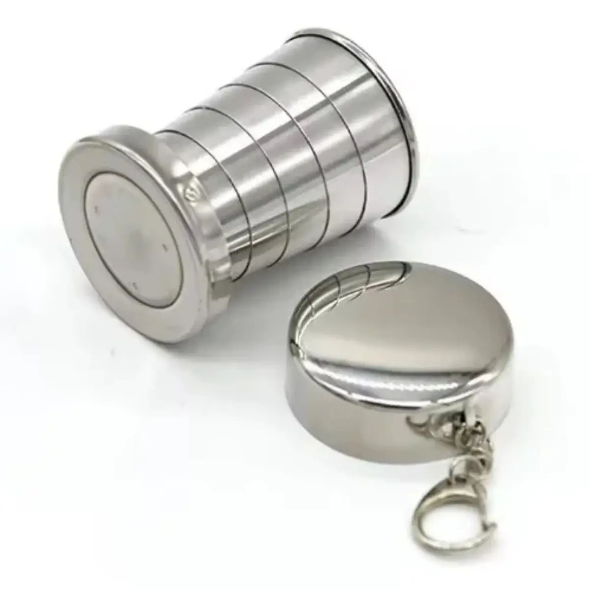Vaso Plegable de Acero Inoxidable 70 ml con Llavero Portátil Reutilizable y Resistente para Viajes