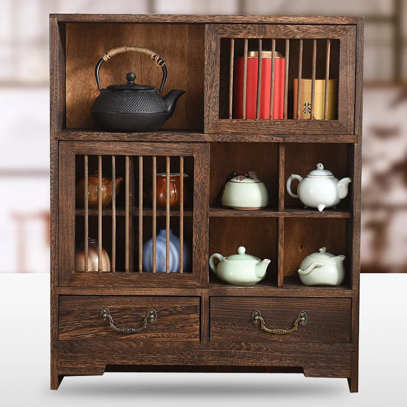 Tea leaf tea set cabinet shelves solid wood multi-layer display cabinet Bo Gu rack tableware storage storage area