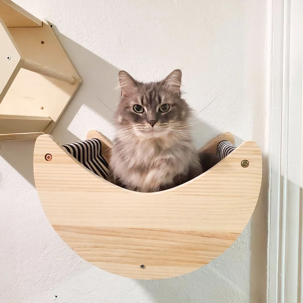 

Cat Wall Shelf Climbing Shelves Moon Shaped Hammock And Perches Ladder Solid Wood Steps For Activity Indoor Cats Wall Furniture