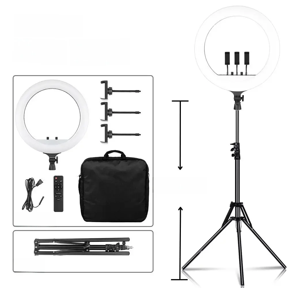 SH 18-calowa lampa pierścieniowa LED do selfie z statywem i klipsem do telefonu do YouTube Oświetlenie na żywo Studio fotograficzne — zdjęcie produktu 7
