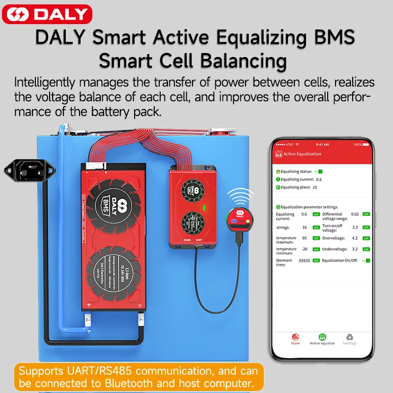 Daly-equilibrador activo inteligente BMS lifepo4 4s, 12v, 8S, 12S, 16S, 24S, 12V, 24V, 36V, 48V, 30A, 60A, 80A, 100A, 150A, 200A