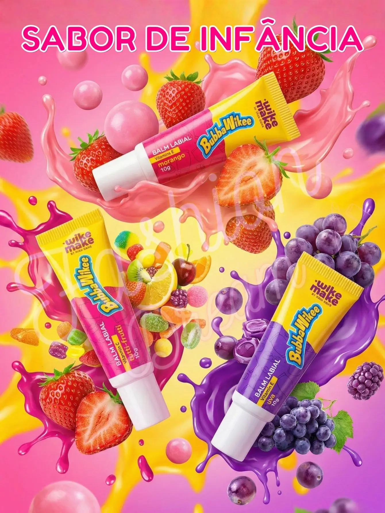 Balm Labial Hidratante Bubba Wikee Cheirinho de Chiclete 10g - Wike Make by Miss Rôse