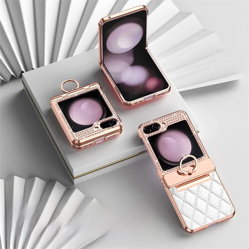 Etui na telefon Samsung Galaxy Z Flip 8 7 6 5 4 3 5G z PU skóry, z błyszczącymi diamentami, z zawiasem, odporne na wstrząsy, z pierścieniem ochronnym. — zdjęcie produktu 7