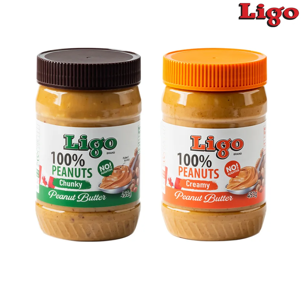 LIGO 100% natural peanut butter 453g peanut jam (cloth key + cream) 2 Pcs