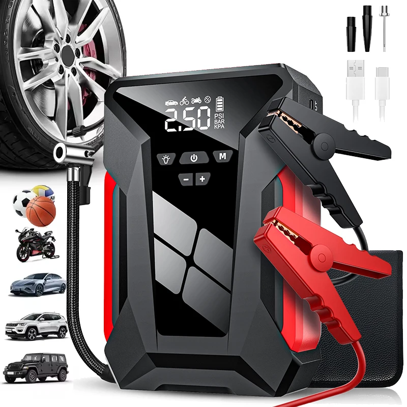 28000mAh Auto Salto di Avviamento Pompa di Aria Multi-Funzione 4In1 Compressore D'aria Accumulatori E Caricabatterie Di Riserva Batteria di Avviamento Auto Gonfiatore di Pneumatici