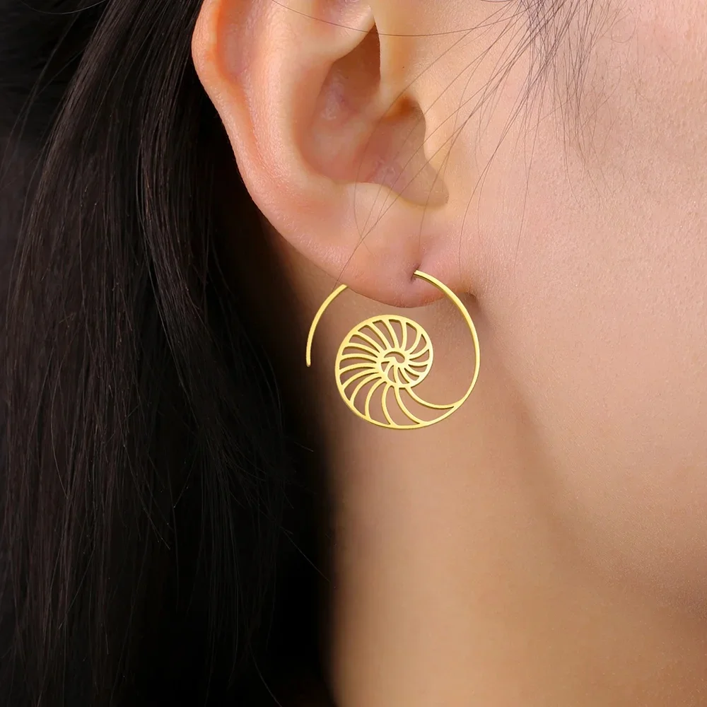 Cazador – boucles d'oreilles en spirale pour femmes, couleur or, tourbillon, géométrique en forme d'escargot, bijoux en acier inoxydable 2026, cadeau d'anniversaire, nouveau
