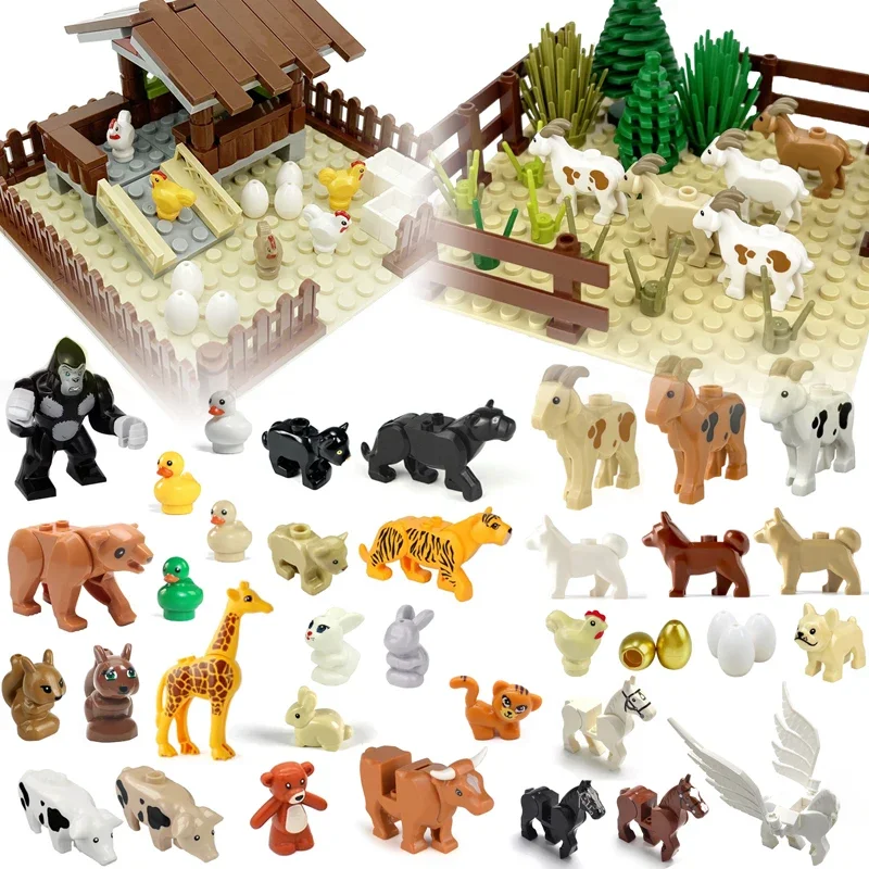 Pièces d'animaux de ferme et de forêt, blocs de construction de pâturage, briques de jouets, chèvre, canard, chien, cheval jetable, tortue, compatible avec LEGO, vente en gros