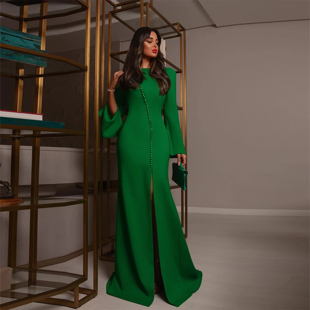 Msikoods Green Mermaid Evening Dress 2025 Long Sleeves Saudi Party Dress Special Occasions Dress Slit Buttons Formal Prom Dress image 3