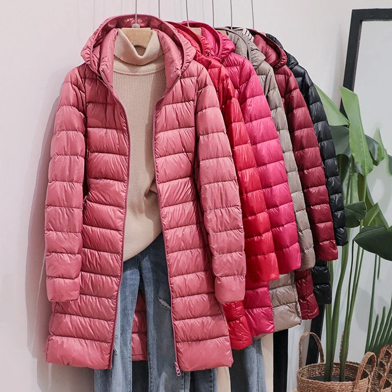 Koreańska moda Slim Remove Parka z kapturem Modna odzież wierzchnia 2023 Zimowe damskie kurtki puchowe Długi lekki cienki płaszcz Kurtka puchowa — zdjęcie 2