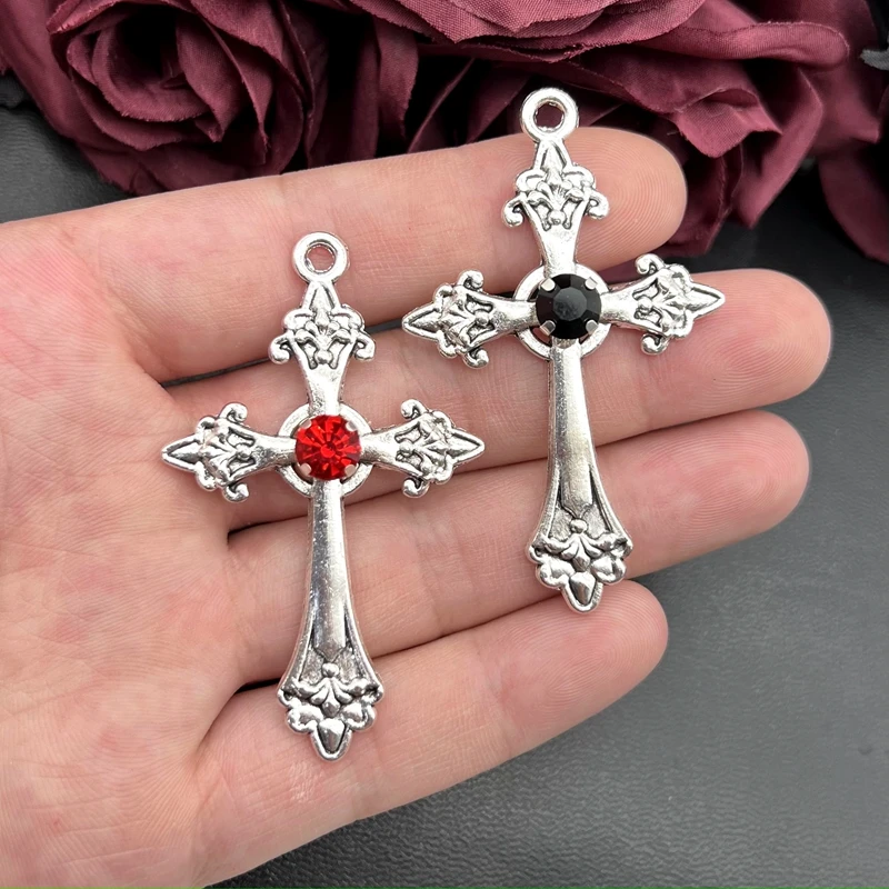 5pcs 66*40mm Gothic Cross Charm Pendants,Large Red Crystal Colour Statement Trad Goth  Jewelry Making Jewelry Accessories