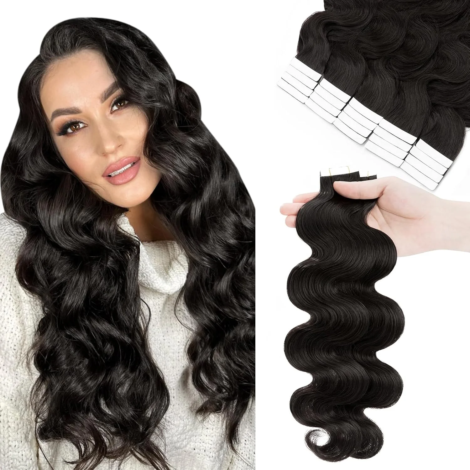 Tape in Hair Extensions Human Hair Body Wave Hair Extensions  20pcs 50g/pack Seamless Skin Weft Real Human Hair for Black Women