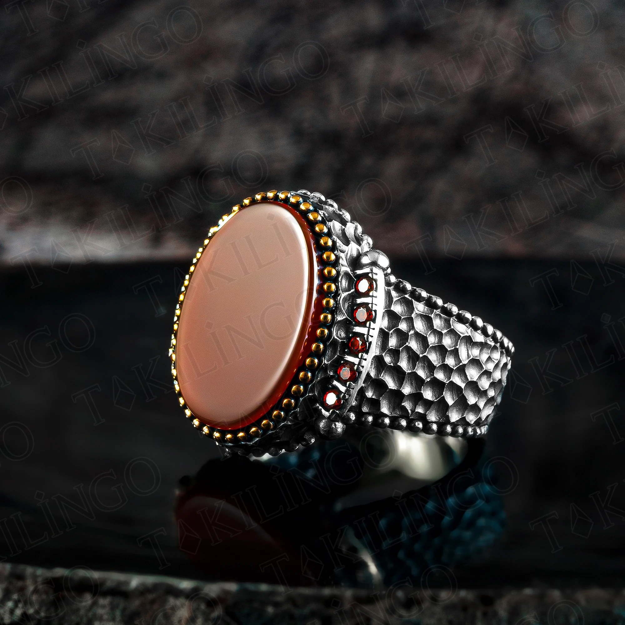 

Elegant Stamped Solid 925 Sterling Silver Oval Red Agate (aqeeq) Stone Men's Ring Handmade Jewelry Turkish Gift For Men